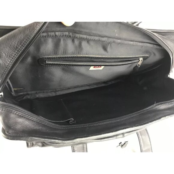 Ili Unisex Black Leather Inner Zip Pockets Top Handle Briefcase Document Case - Picture 7 of 12